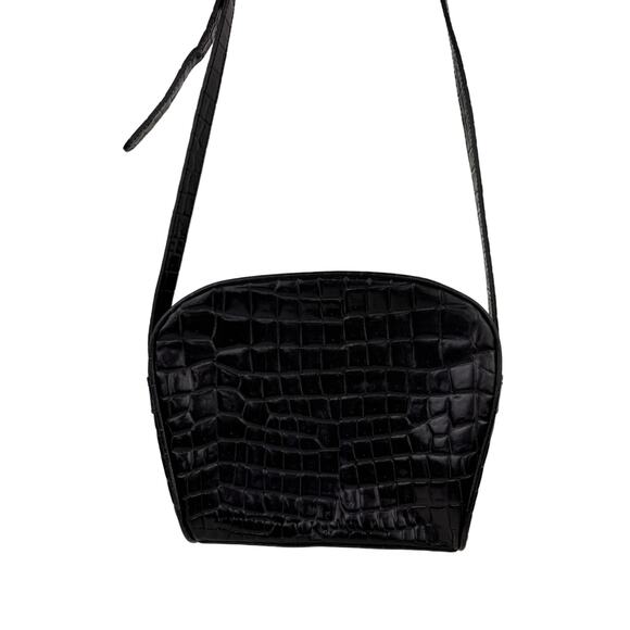 VINTAGE 90 Jones New York Black Croc Embossed Leather Shoulder Crossbody Handbag - Picture 2 of 8